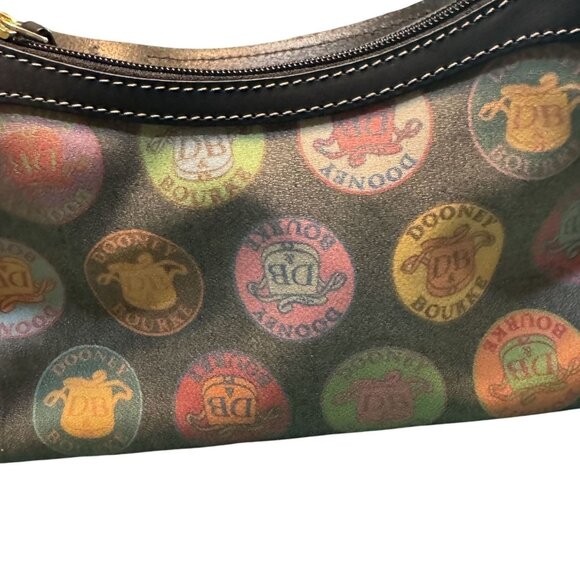 NWT Dooney & Bourke Mini East/West Slouch Handbag Black Multi-Logo Pattern Leath - Picture 3 of 12